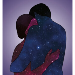 Poster Liebe ist zwei Universen, die sich gegenseitig umarmen